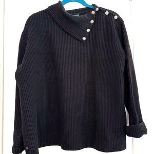 Lauren Ralph Lauren Black Fisherman Sweater with 3-way collar sz L
